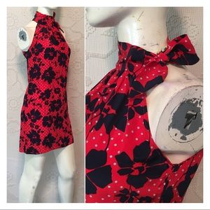 100% Silk Floral Polka Dot Print Halter Dress